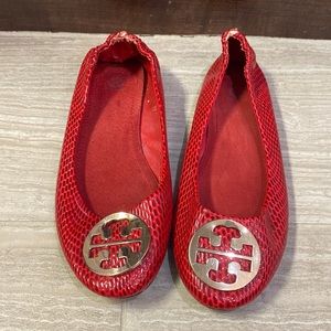 Red snakeskin print Tory Burch flats